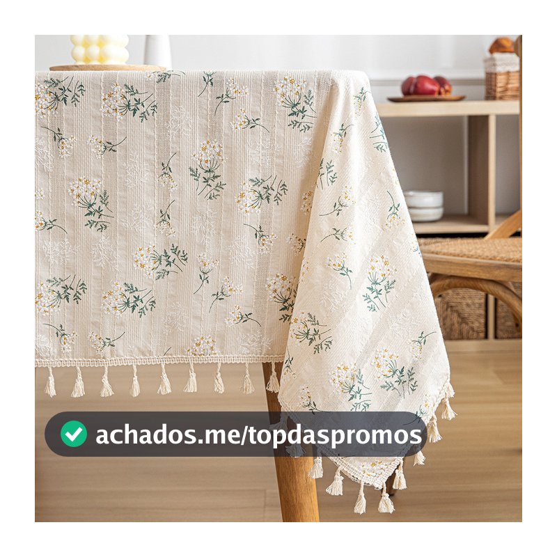 Toalha de mesa 100% algodão, tapete de mesa à prova de poeira, borlas, renda, guarnição retangular