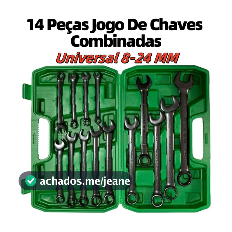 Kit Jogo De Chave Combinada 8 A 24 mm Boca Estrela Aço Cromo Profissional Maleta 14 Peças