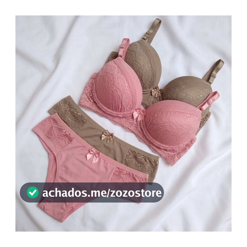 Kit Conjunto Lingerie Feminina Calcinha e Sutiã Com Bojo Rendado Confortável Delicado
