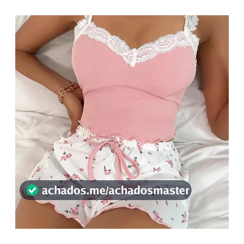 Conjunto De Pijama Feminino Renda Retalhos Com Decote Em V Pijamas Sexy Camisola Terno Cami Topo Impresso Shorts Macios