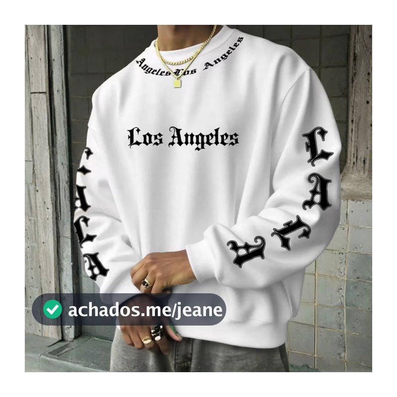 Moletom  Gola Careca Los Angeles Streetwear Oversized Lançamento Flanelado Estilo Moda