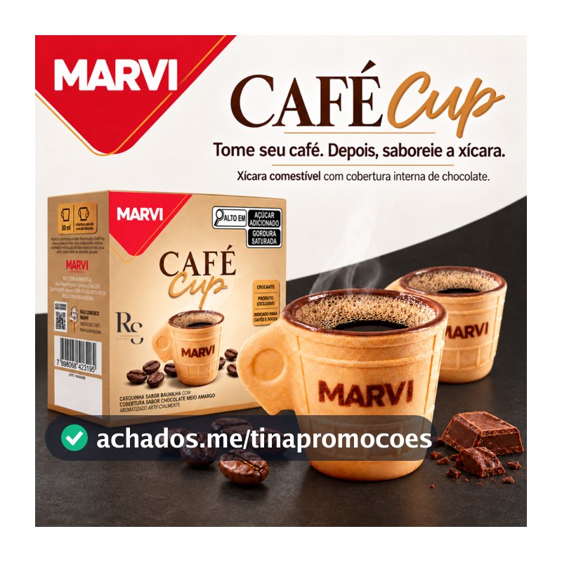 Xicara Casquinha com Chocolate Café Cup Comestível Marvi