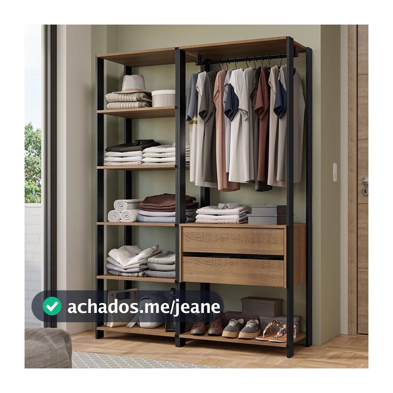 Guarda-Roupa Closet Modulado Valencia 2 Gavetas 129cm Rustic/Preto Madesa