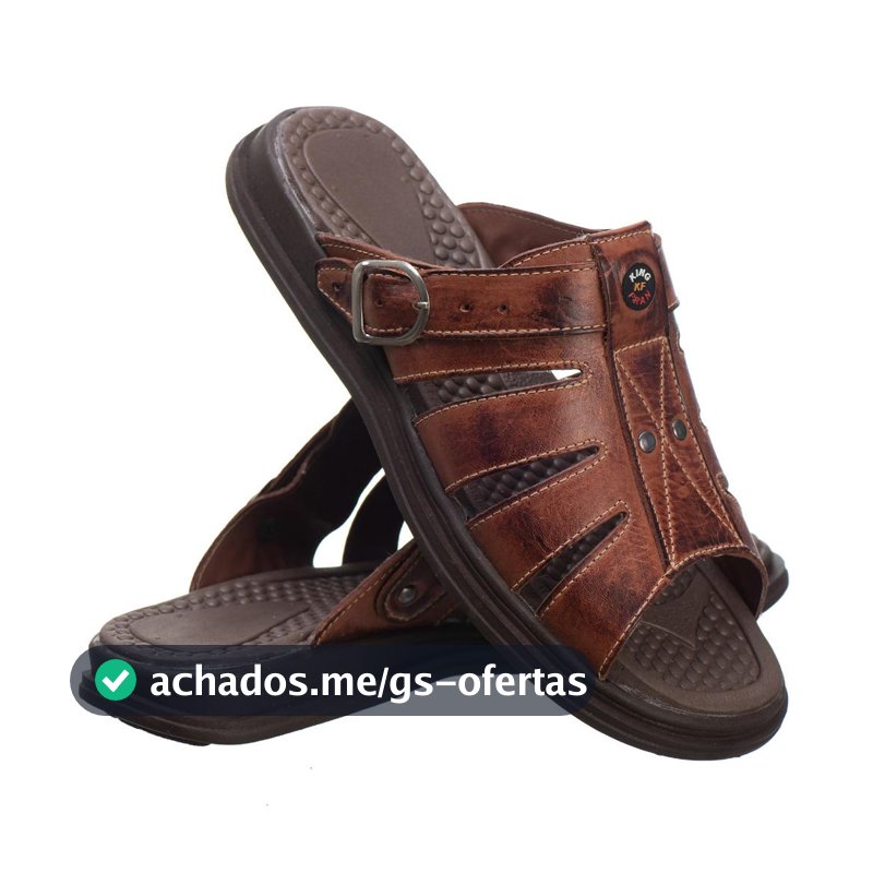 Sandália Chinelo Masculino Em Couro Legítimo Anti Stress Anatômico Ortopédico