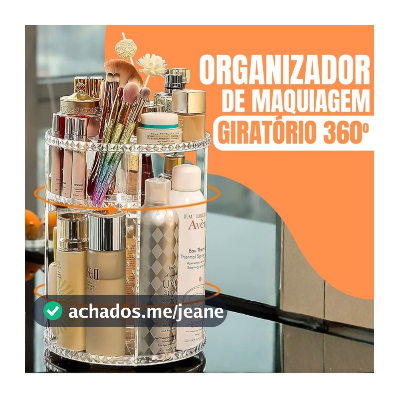Organizador de Maquiagem GRANDE Giratório 360° em Acrílico Transparente com Prateleiras Ajustáveis
