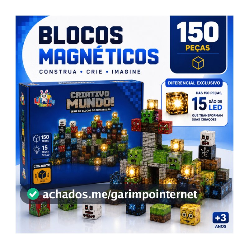 Kit 85/96/132 Blocos Montar Magnéticos com Luzes Brinquedo Educativo Ímã Criativo Presente Criança