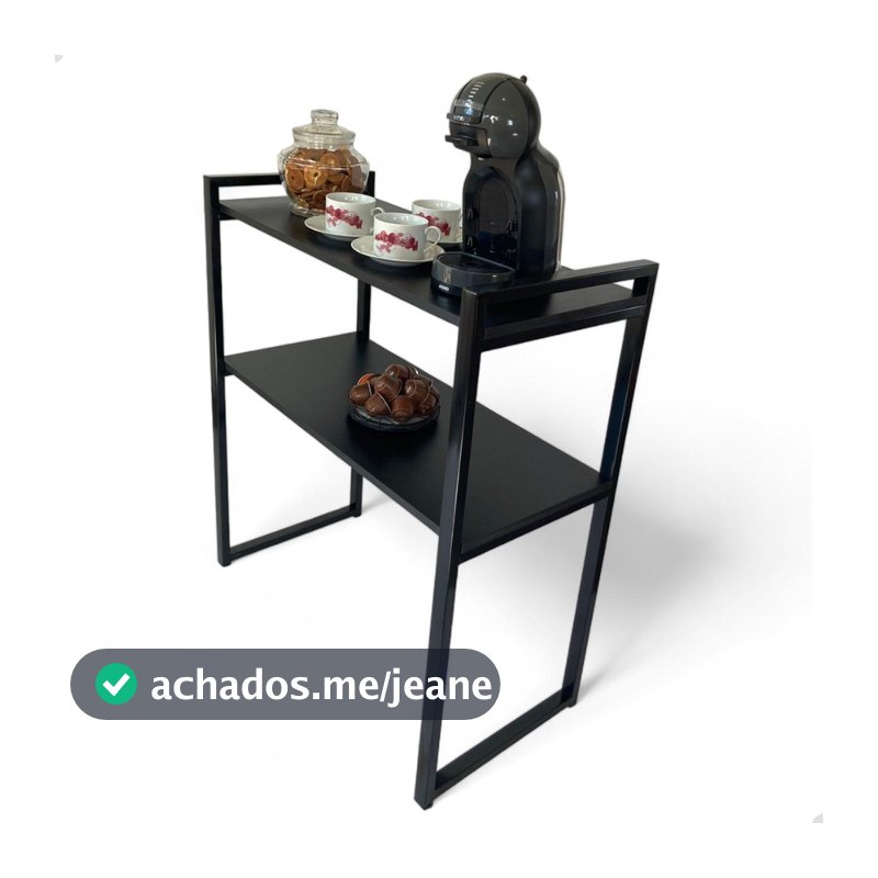 Aparador Buffet Cantinho do Café Mesa Industrial Decoração 2 Prateleiras Madeira Premium Aço Sala Recepção