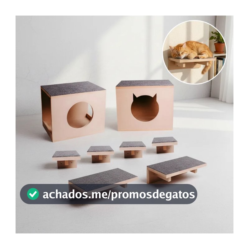 Kit Nicho Casinha Playground Reforçado MDF 15mm Premium  Gatos Arranhador Prateleira Gatil Gatificação Toca Parquinho