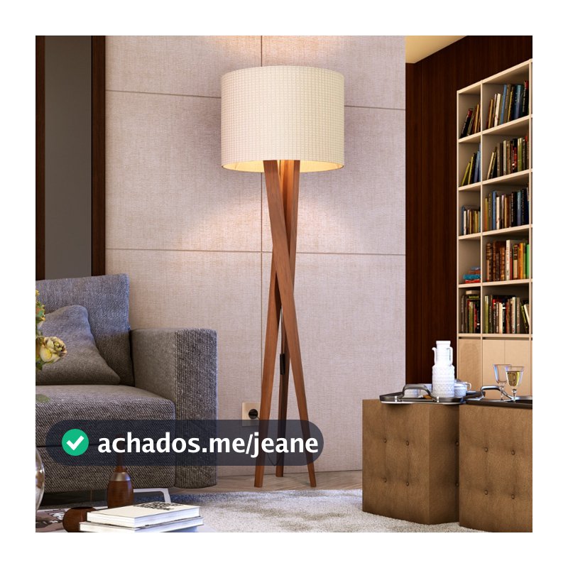 Luminária Abajur Tripé De Chão Paris Com Cúpula E Pés De Madeira Sala De Estar Escritório Decoração