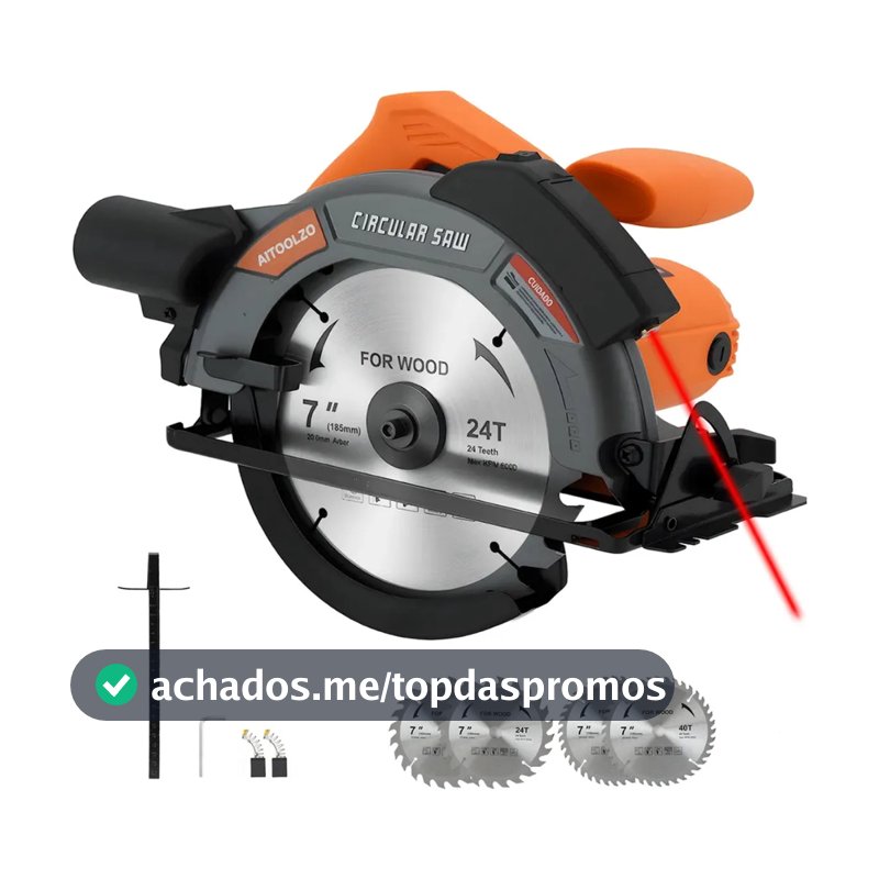Serra Circular Elétrica 1650w 185mmCom Guia Laser e Saída de Exaustão Aitoolzo Laranja