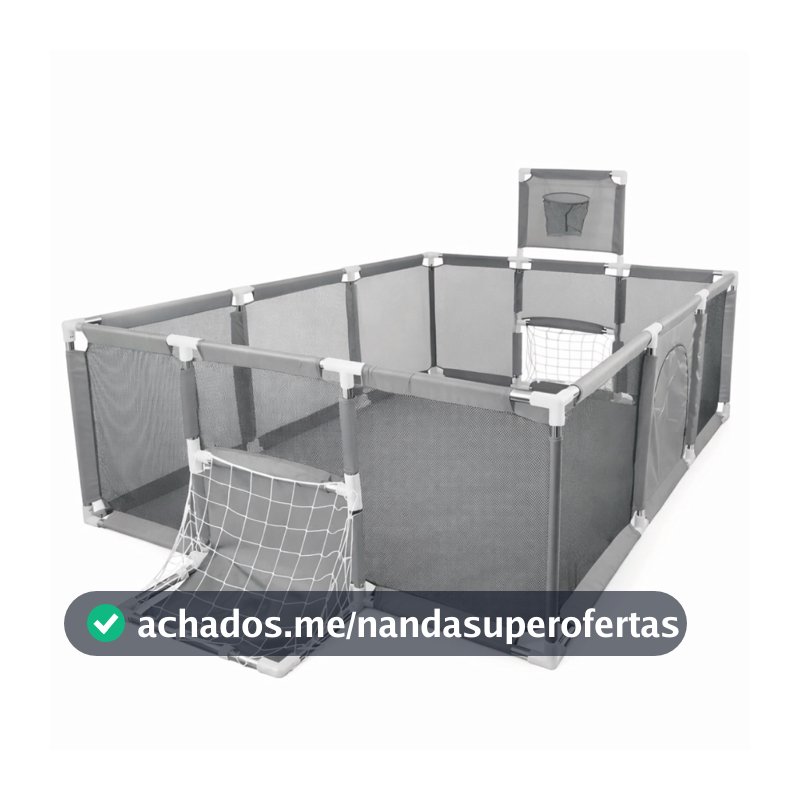 Cercadinho Infantil para Bebê Grande Cinza 180x120x80cm Tela Transparente Baby Bear