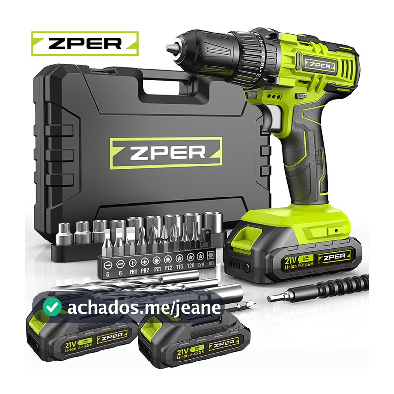 ZPER Furadeira Parafusadeira A Bateria 21V Com Duas Bateria Maleta Kit Ferramentas Completo