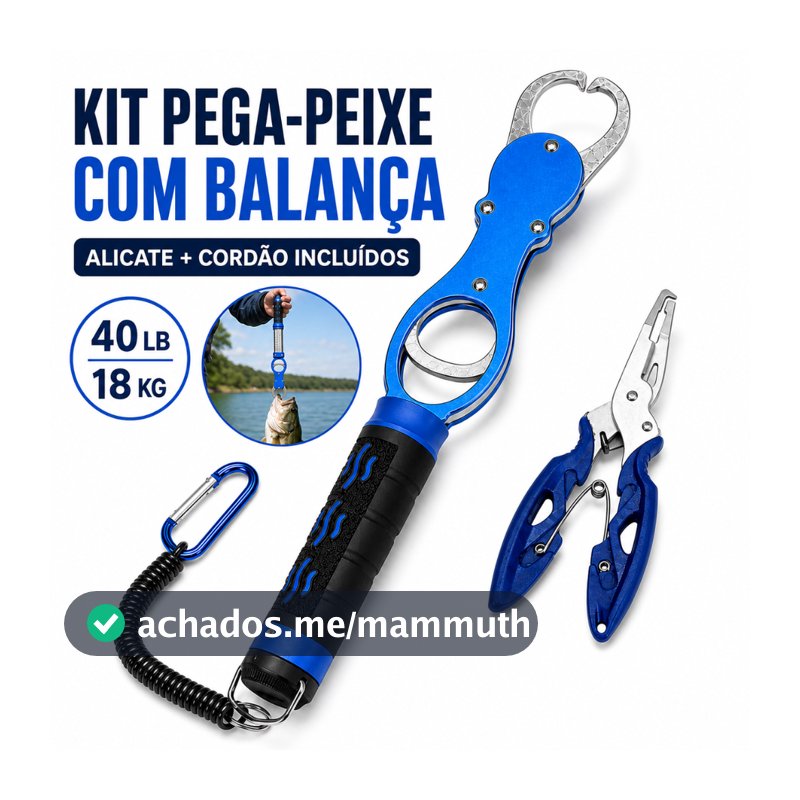 Kit Pesca Alicate Pega Peixe com Balança 18kg e Alicate Multifuncional com Cordão