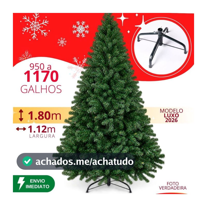 Árvore de Natal 1.80 cm 1170 Galhos a 950 Super Cheia Grande Luxo Decoração de Natal 2026