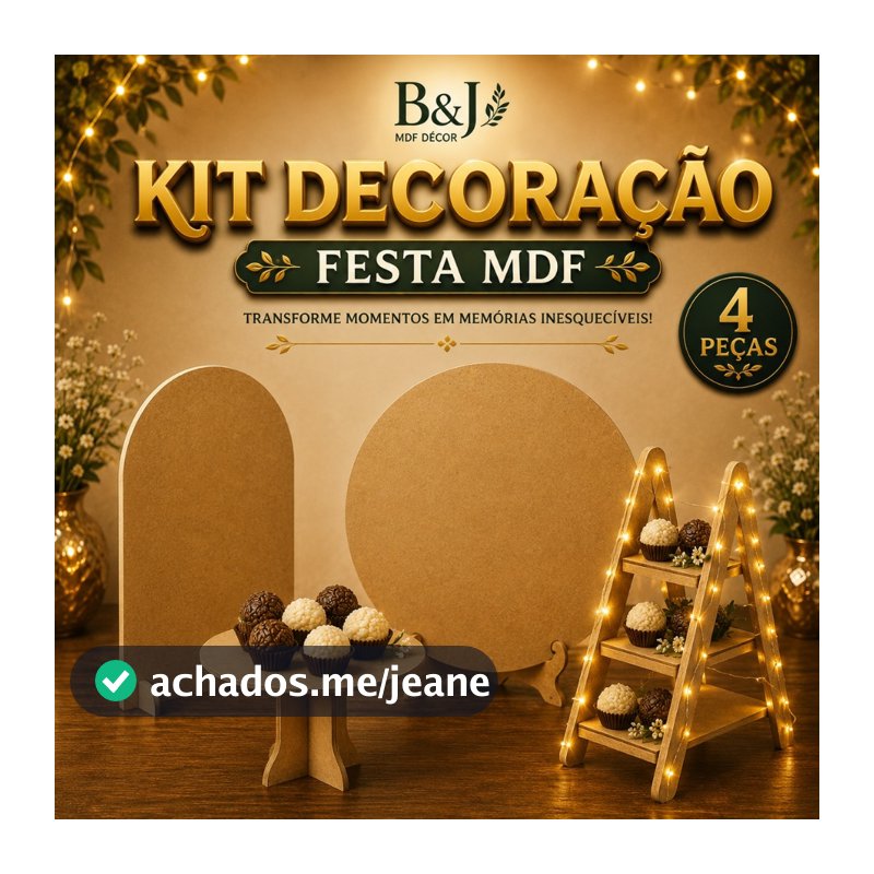 Kit Decoração Festa 4 Peças MDF Boleiras Painel Redondo Romano Escada Mesa Provençal Aniversário Casamento Batizado