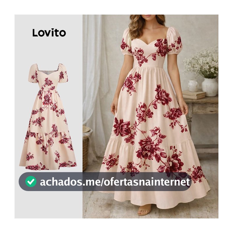 Lovito Padrão de Vestido Elegante Camadas de Vestido de Primavera/verão para Mulheres LBL36145