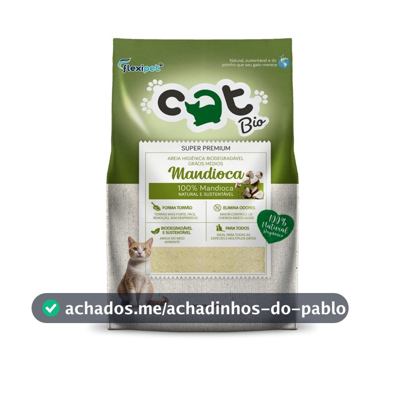 Areia Higiênica Biodegradável para Gatos - Catbio Mandioca - Forma Torrão, Sem Odor, Super Premium