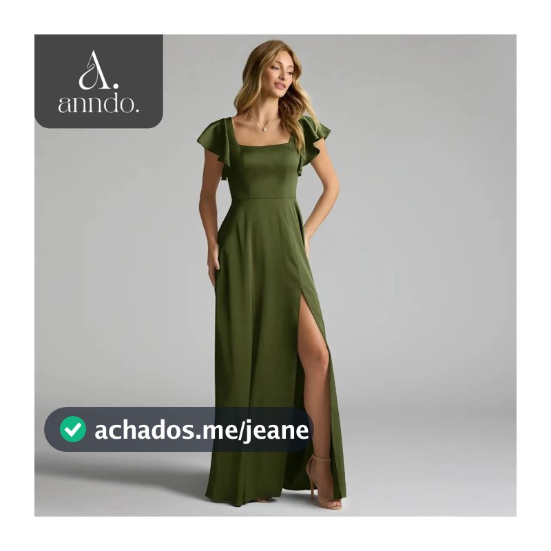 Vestido Longo Festa Madrinhas Fenda Crepe Amanda Luxo Verde Oliva
