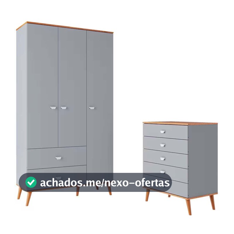 Guarda-Roupa Ternura com 3 Portas, 2 Gavetas Bartira + Cômoda Ternura com 5 Gavetas Bartira