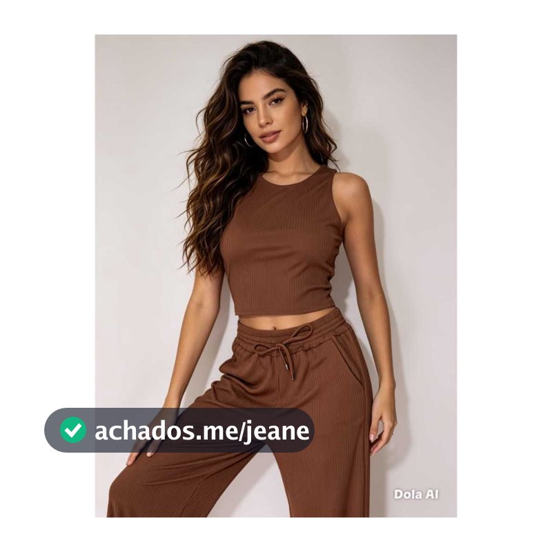 Conjunto Cropped Regata Ribano + Calça Pantalona Wide Leg Canelada Dois bolsos