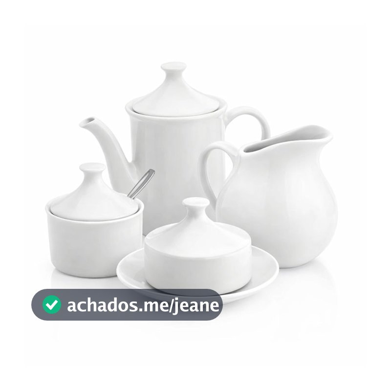Kit Porcelana Cafe Chá Branca 4 Peças Bule, Leiteira, Açucareiro e Manteigueira Cozinha Mesa Posta