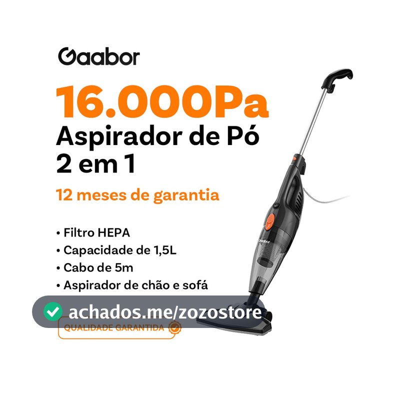 Gaabor Aspirador de pó portátil 2 em 1 com fio e haste de pressão sucção forte de 16000Pa dust off GVCW-M15A