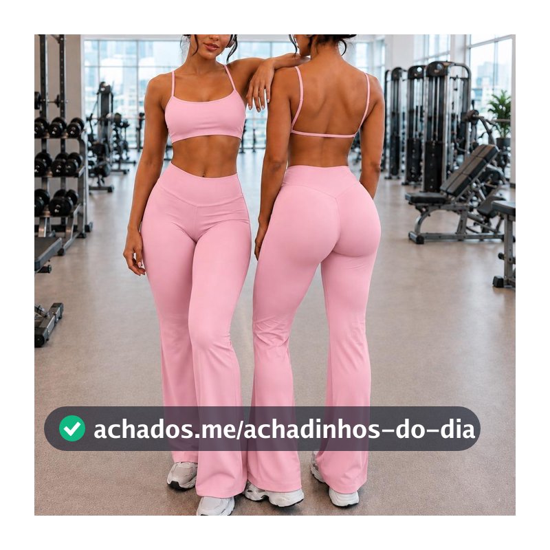 Conjunto de wide leg flare leggin modeladora com top costas nuas de alcinha tecido duplo moda gringa feminina  suplex