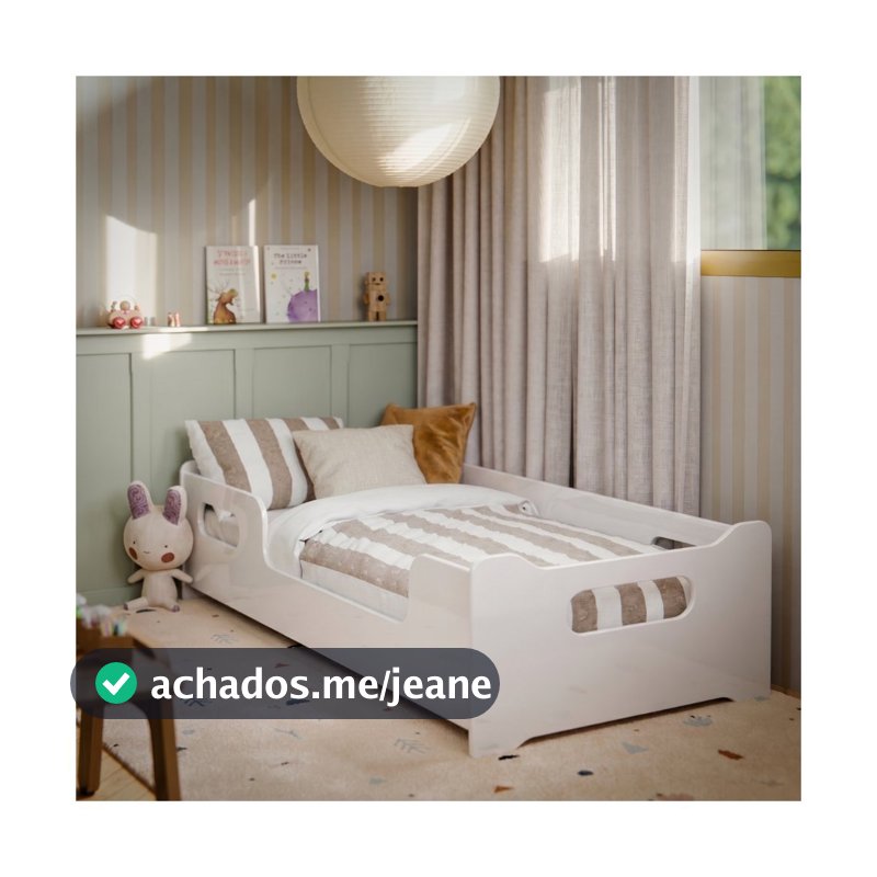 Cama Infantil Montessoriana Baixa Para Colchão Com Grade Lateral De Segurança Para Quarto De Menino e Menina Encanto
