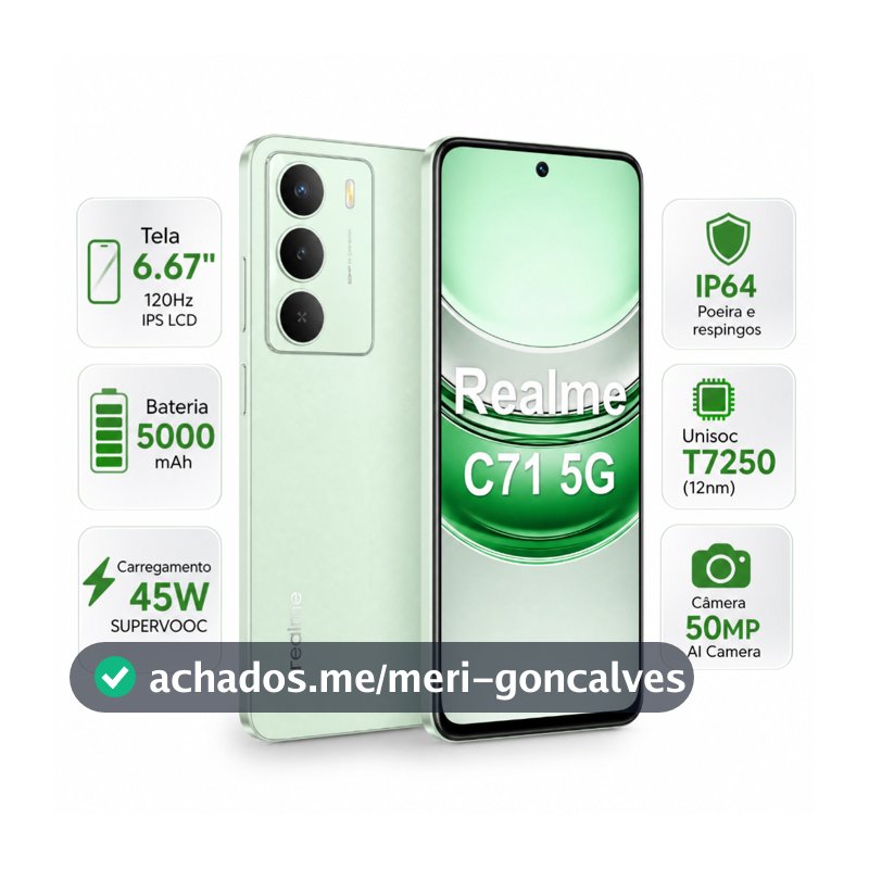 Celular realme C71 5G Smartphone 8+256 GB Original Versão Global Bateria 5000mAh Câmera 50MP NFC 6,6