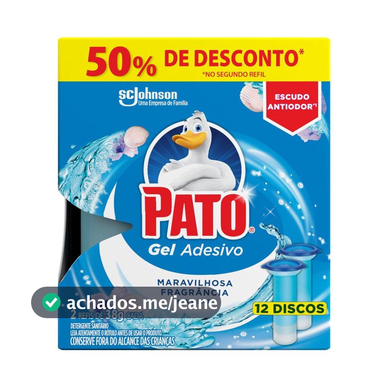 Desodorizador Sanitário Pato Gel Adesivo 2 Refis Marine 12 discos