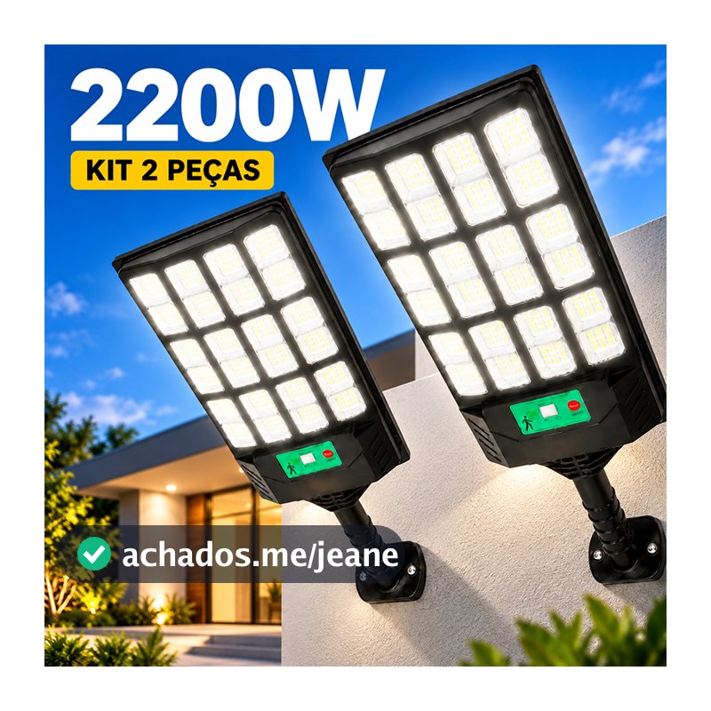 Kit 2 Luminária Solar Potente Luz Solar Com Sensor 2200w 2100w 2000w 2000w