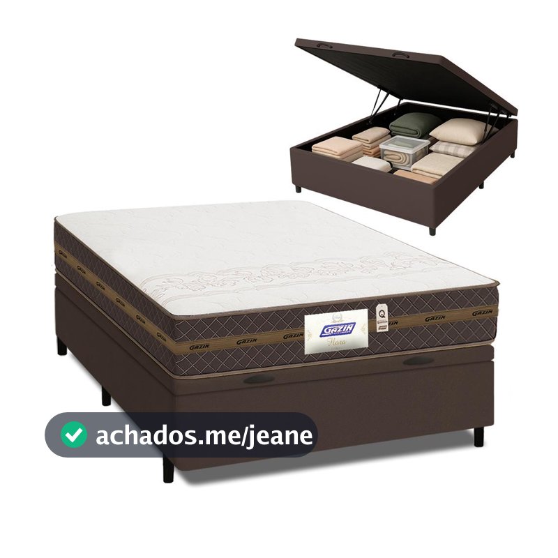 Cama Box Baú Casal Colchão Molas Flora Marrom / Branco 138x188x63cm