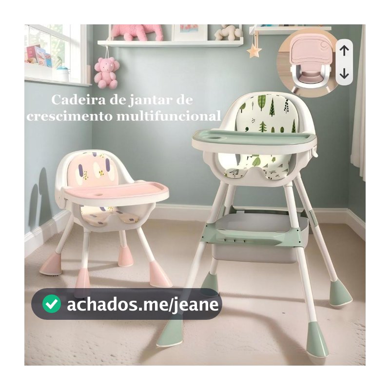 Cadeirinha de Alimentação Bebê Dobrável Segura, Suporta 60KG Estrutura Triangular, Rodinhas e Bandeja Removível