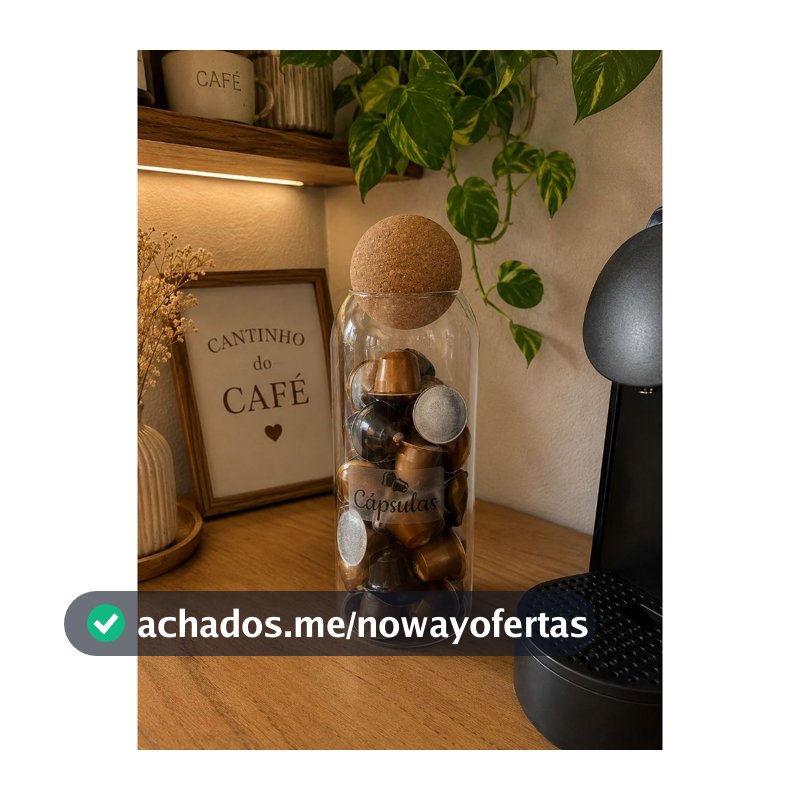 Porta Cápsulas de Café em Vidro com Tampa de Cortiça 1050ml Organizador Decorativo para Cantinho do Café