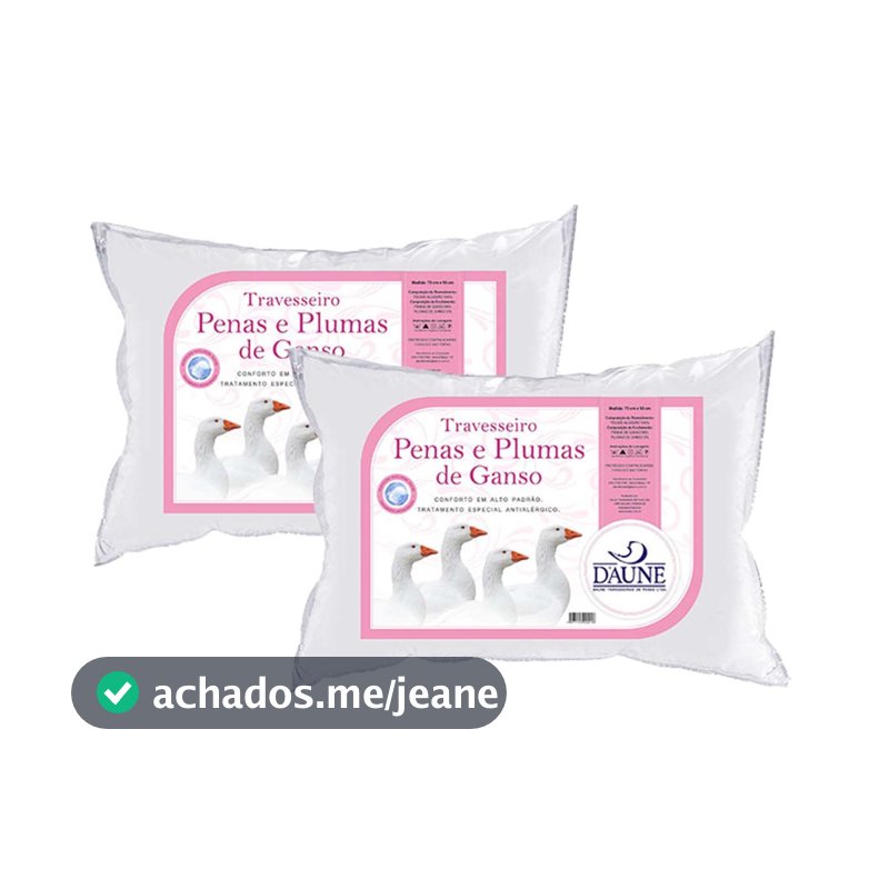 Kit 2 Travesseiro 95% Pena e 5% Pluma Ganso Original Daune - 50x70