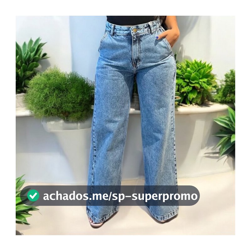 Calça Wide Leg Jeans Feminina Marmorizada Cintura Alta 100% Algodão Premium