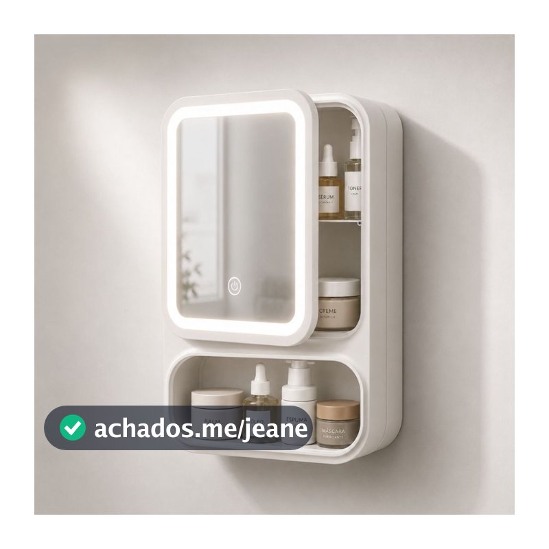 Espelheira Armário Suspensa 1 Porta Led 3 Cores Touch Penteadeira Skincare Maquiagem Espelho