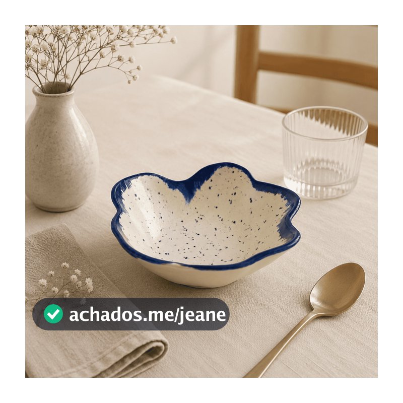 Bowl Tigela de Cerâmica Pintado à Mão com Borda Azul Para Petiscos e Sobremesas Insetos - Scalla 2a