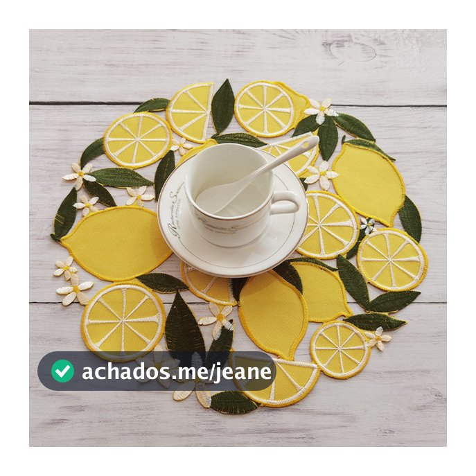 2 Unidades Esteirinha Rendada Bordada Limão, Térmica, Decoração Mesa, Tataca Copo Vaso Abajur