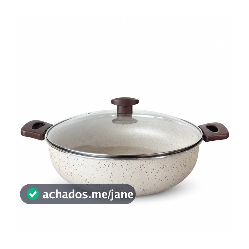 FRIGIDEIRA PANELA WOK GRANDE CAÇAROLA ANTIADERENTE COM ALÇAS + TAMPA.