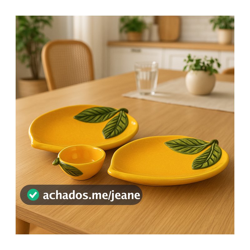 Kit Travessa Limão Siciliano Em Cerâmica Louça Decoração