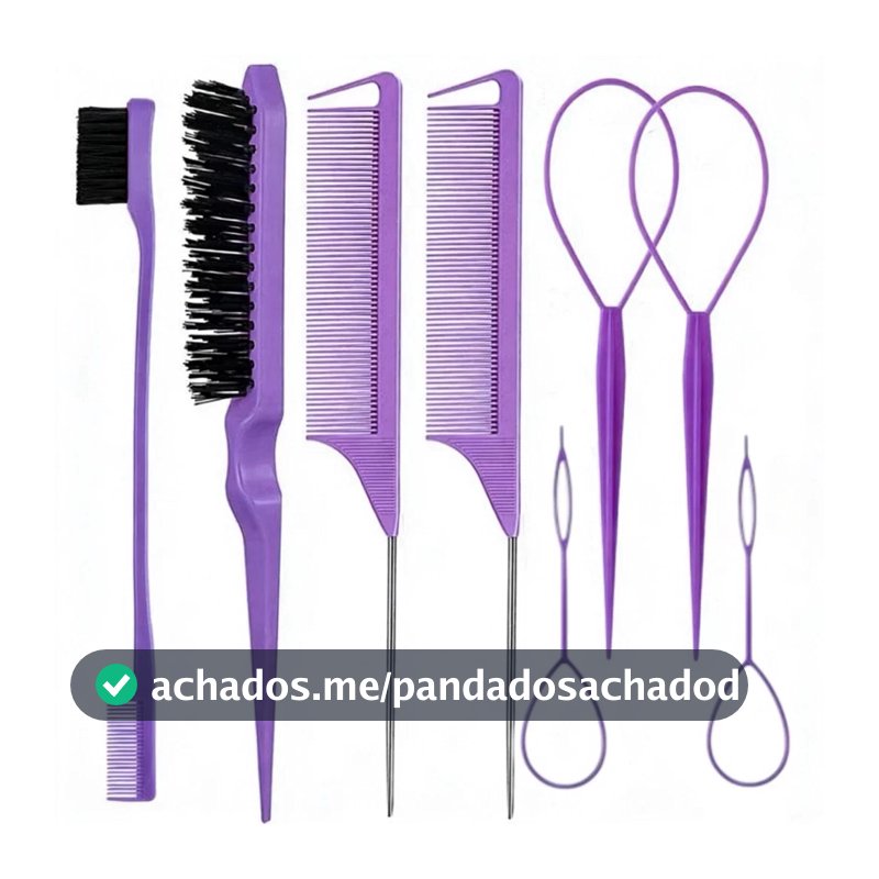 ANA1108 Conjunto 8 peças para estilizar e trançar o cabelo incluindo pente e ferramenta para trançar