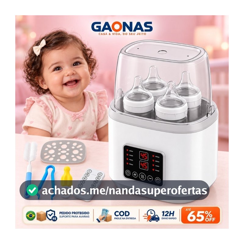 GN-Aquecedor e Esterilizador de Mamadeiras 8 em 1 Duplo 110V 200W com Controle Remoto para Leite Materno Papinha e Bebê