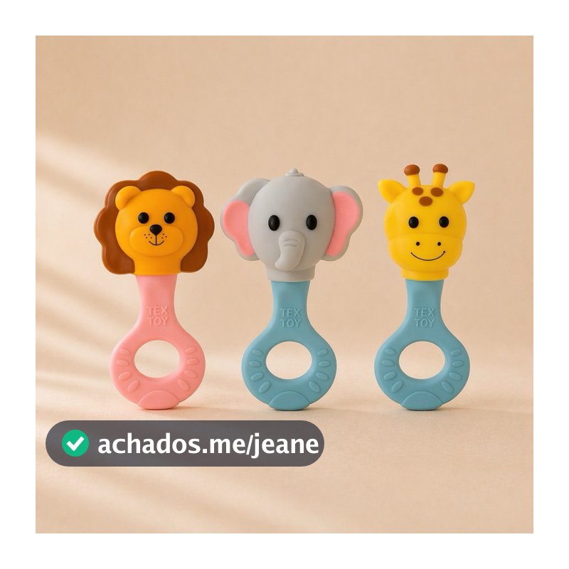 Mordedor Bebê Chocalho Safari Látex Natural Atóxico INMETRO Tex Toy BPA Free