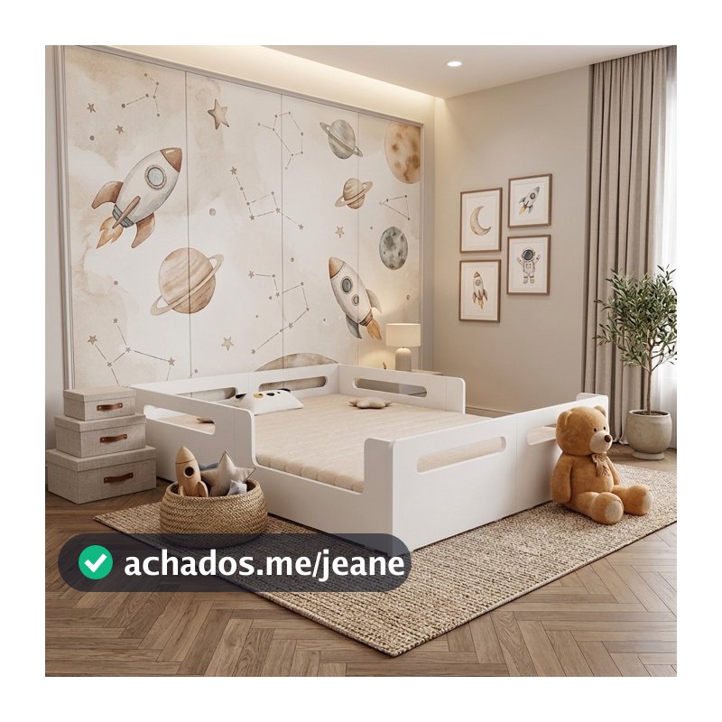 Cama Montessoriana Casal Infantil com Proteção Lateral em MDF – 2 Entradas