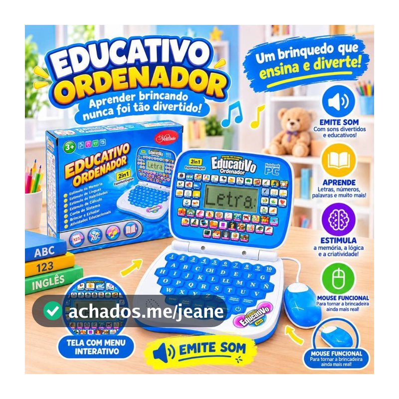 Notebook Educativo Infantil 2 em 1 Português Inglês com Mouse e Som Menino e Menina