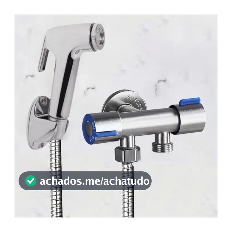 Kit Ducha Higiênica com Registro Torneira Dupla em Aço Inox 304 Aço Escovado Banheiro Lavabo