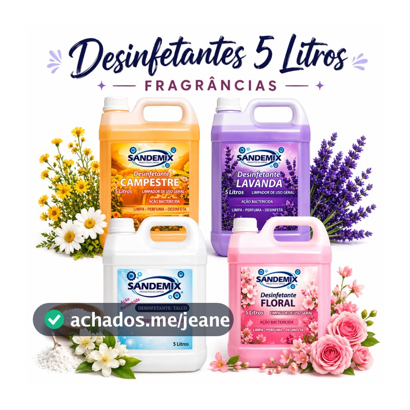 Desinfetante 5 Litros Bactericida Limpeza Profunda Perfume Duradouro Uso Geral Alto Rendimento