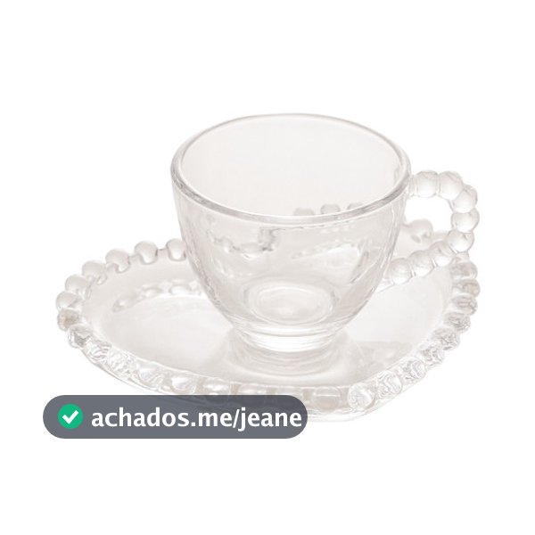 Xícaras para Café Jogo 4 85ml Cristal com Pires Coração Pearl Wolff