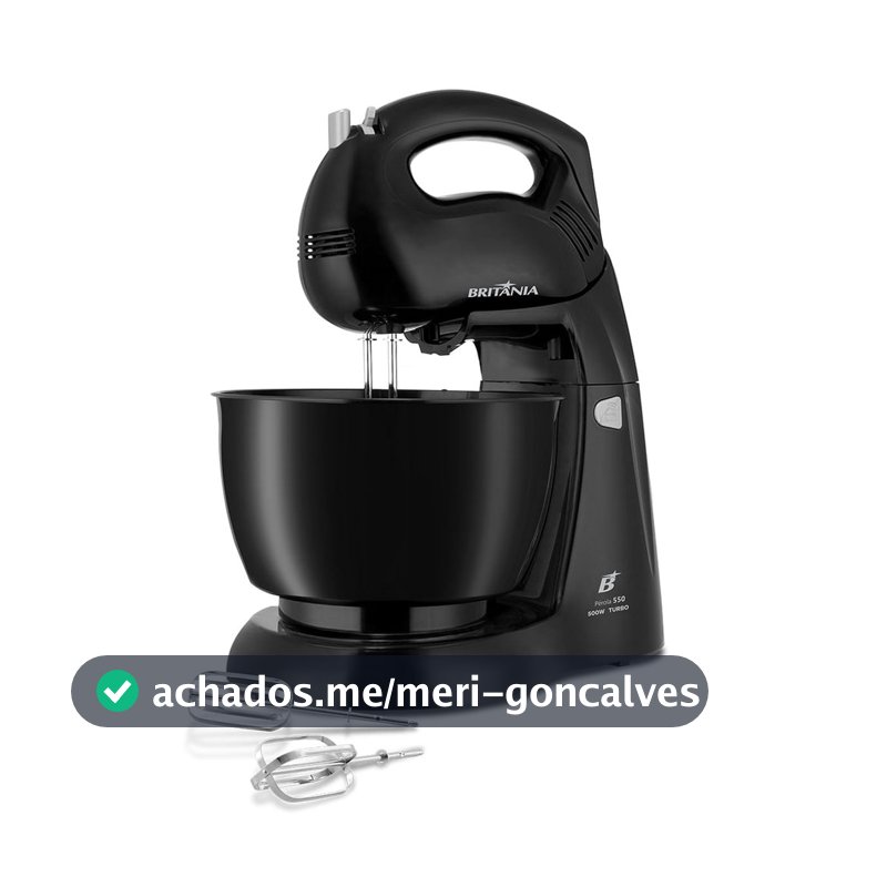 Batedeira Britânia 500W 4 velocidades Turbo Preto Pérola 550